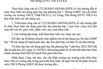 Công văn hướng dẫn dạy  học giáo dục địa phương lớp 7 năm học 2022 – 2023